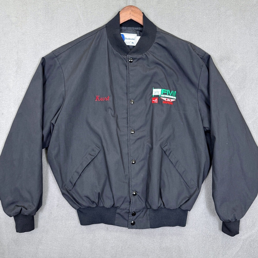 Vintage Dunbrooke Bomber Jacket Men XL Black FMI Isuzu Fleet Workwear Pla-Jac US